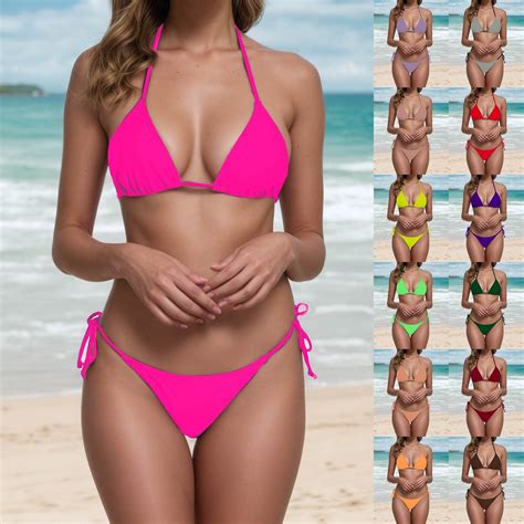 RTKFRFLM Thong Bikini Swimsuit For Women Black Brazilian String Bikinis Bathing Suit Triangle