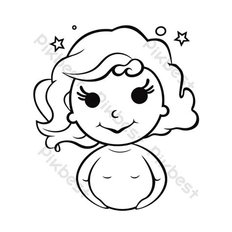 Tattoo Illustration Black Ink Drawing Of A Girl In Vector Outline Sketch PNG Images | PNG Free ...