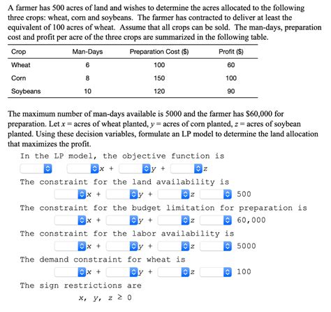 Solved A Farmer Has 500 Acres Of Land And Wishes To Chegg