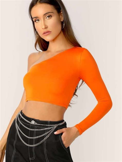 SHEIN Solid One Shoulder Crop Top Crop Top Casual Crop Tops Women