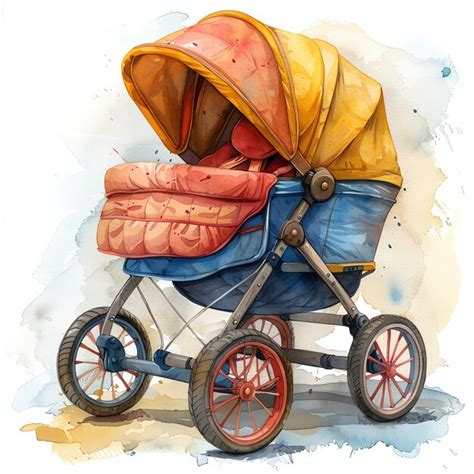 Premium Photo European Style Baby Stroller Illustration Watercolor