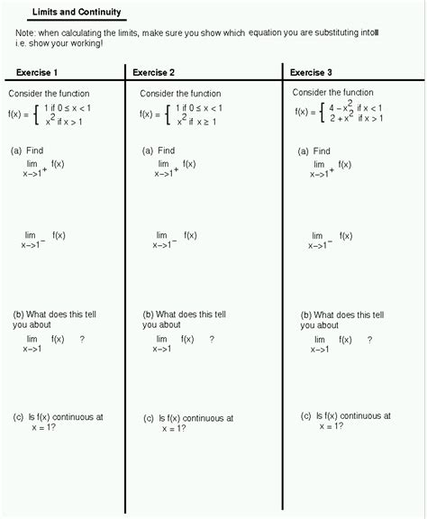 Limits And Continuity Worksheet With Answers Ivuyteq