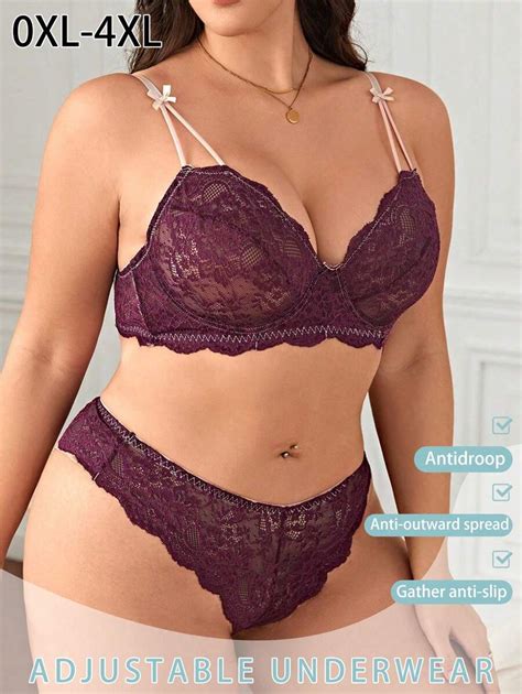 Plus Size Women Lace Sexy Lingerie Set With Underwire Bra Plus Size Intimate Apparel Set