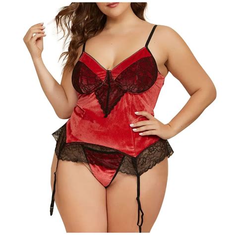 Plus Size Erotic Sexy Lace Lingerie Women Velvet Satin Camis Lenceria