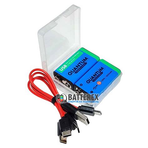 Аккумуляторы Крона Li-ion с зарядкой от USB Type-C Quantum CR9V 600mah ...