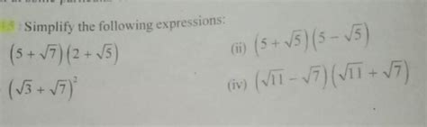 Simplify The Following Expressions 5 7 2 5 3 7 2 Ii 5 5 5−5