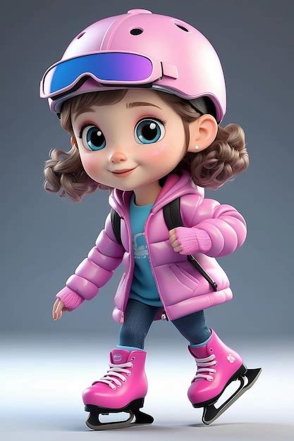 Diseño de dibujos animados en 3D de una niña linda con patines Foto