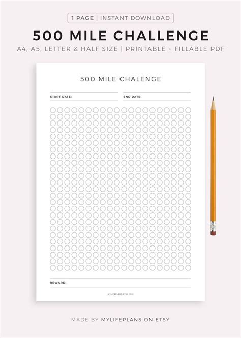 500 Mile Running or Walking Challenge Printable, Workout Challenge, Exercise Tracker, Health ...