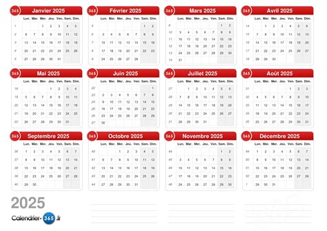 Calendrier 2025