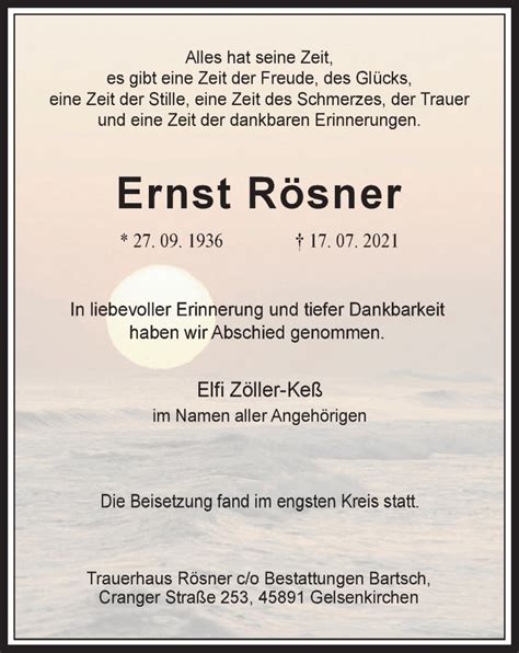 Traueranzeigen Von Ernst R Sner Trauer In Nrw De