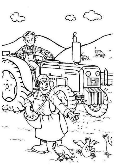 Couple Of Farmer In The Farm Coloring Page Coloring Sky Farm