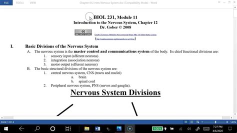 BIOL 231 Ch 12 Intro To Nervous System 001