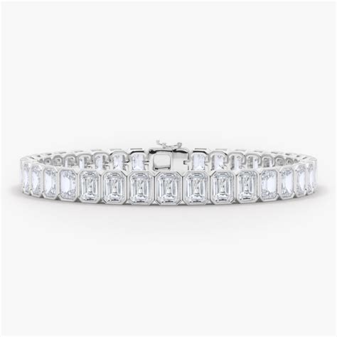 Womens Lab Created Emerald Cut Bezel Diamond Tennis Bracelet Shop