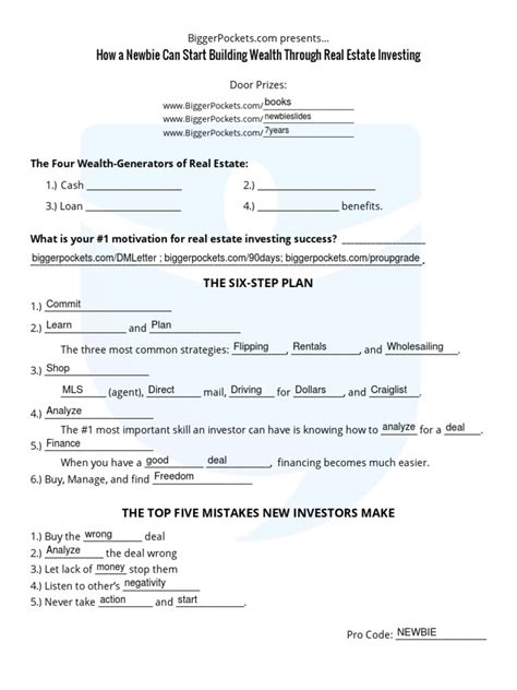 How A Newbie Can Start Building Wealth Through Real Estate Worksheet