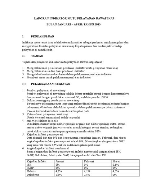 Contoh Laporan Indikator Mutu Pelayanan Rawat Inap Copy