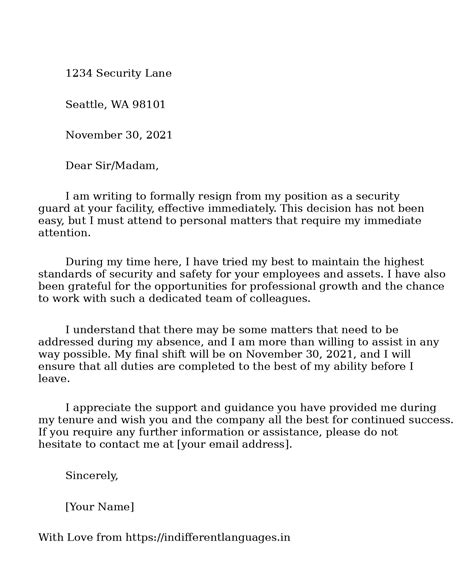 2 Examples Of Resignation Letter For Security Guard