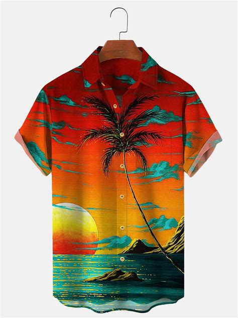 Hawaiian Coconut Tree Beach Mens Shirts With Pocket Adaychic