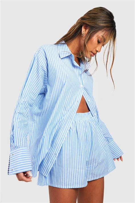 Cotton Pinstripe Pyjama Short Boohoo Uk