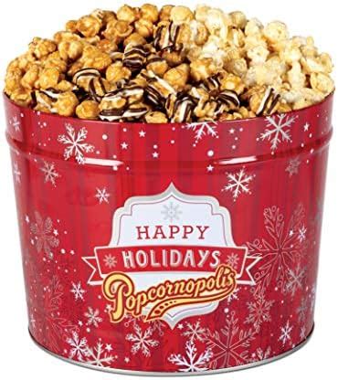 Popcornopolis Gourmet Popcorn Gallon Red Snowflakes Tin Premium