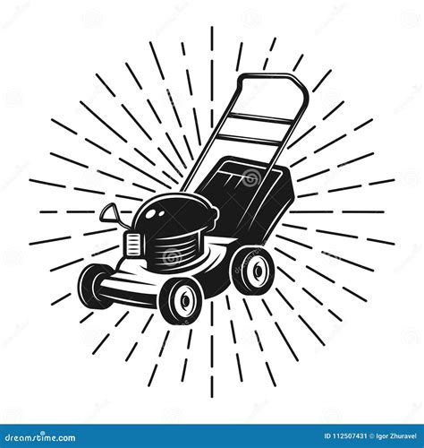 Lawn Mower With Rays In Vintage Style On White Stock Vector