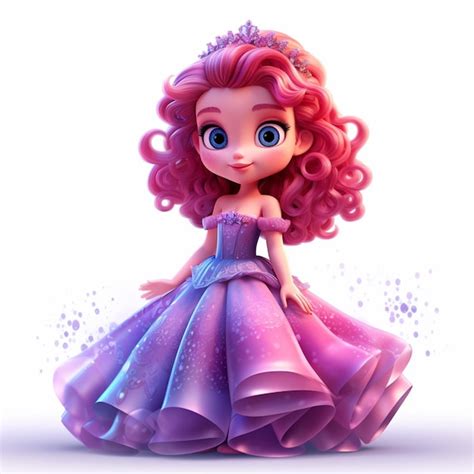 Premium Photo | Cartoon princess with pink hair and a purple dress ...