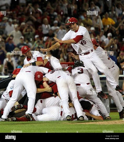 South Carolina Players Celebrate After The Final Out In Game 2 Of The