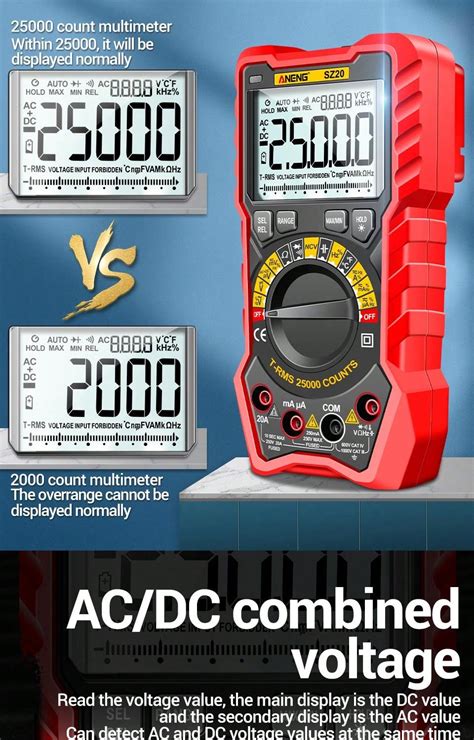 ANENG SZ20 25000 Counts Multimeter Smart Manual Range Meter NCV AC DC ...