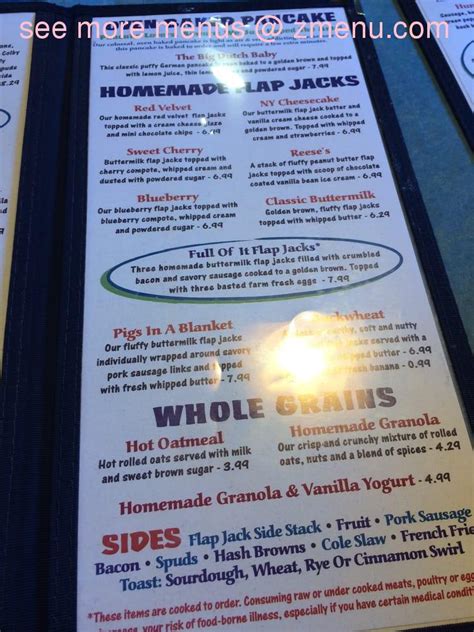 Menu at Original Flap Jack Shack restaurant, Traverse City, US-31