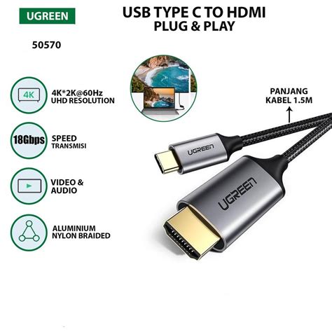 Jual Kabel Adapter Ugreen Usb C Male To Hdmi Male 15m 50570