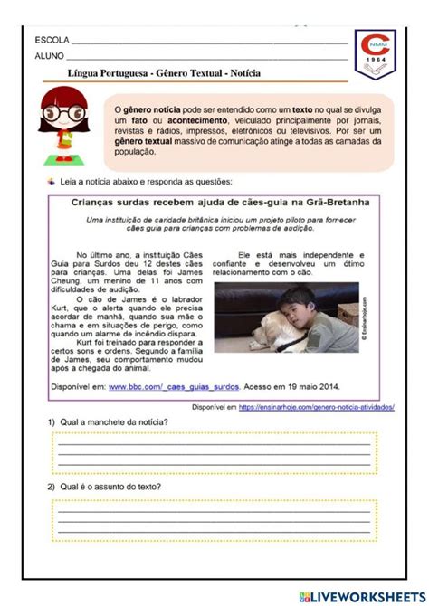 Gênero noticias interactive worksheet Online activities School