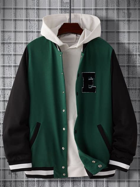 Manfinity Men Letter Patch Detail Colorblock Varsity Jacket Without