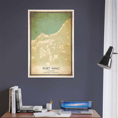 Vintage Port Wing Wisconsin Map Poster, Port Wing WI City Road Wall Art