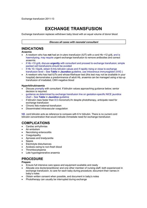 EXCHANGE TRANSFUSION - NHS Networks