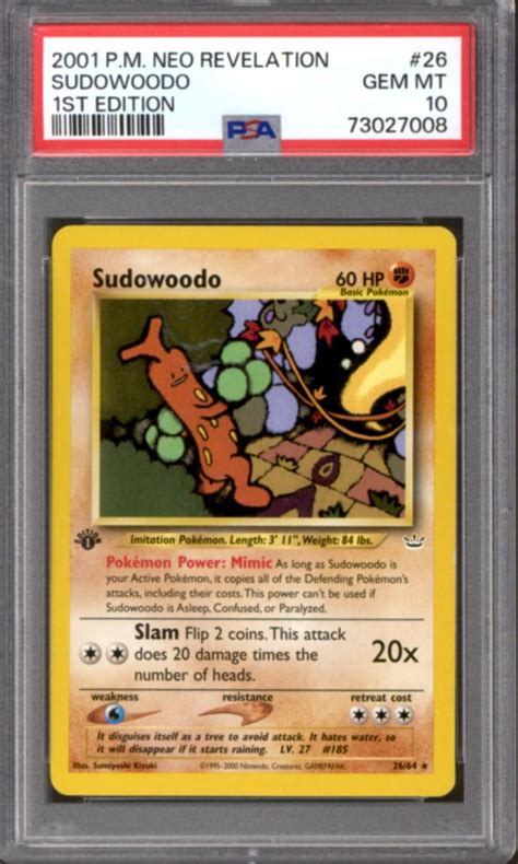 Pokemon Neo Revelation 1st Edition Sudowoodo 2664 Psa 10 Gem Mint Da