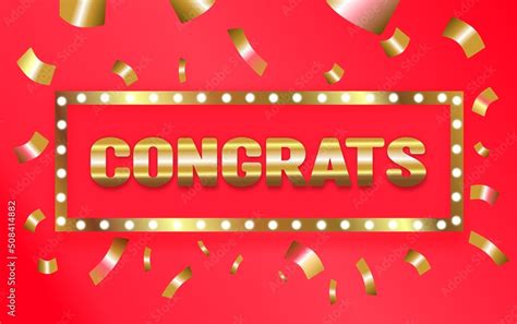 Congratulations banner. Congratulations to the winner, golden confetti ...