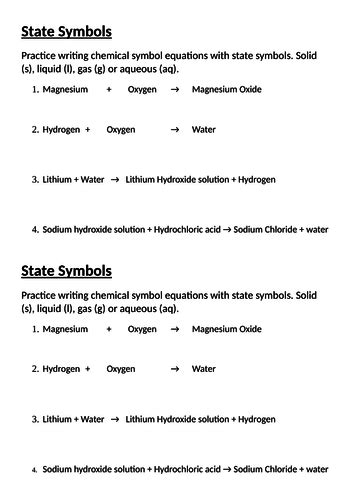 Lesson 3 - State Symbols and Balancing Equations | Teaching Resources