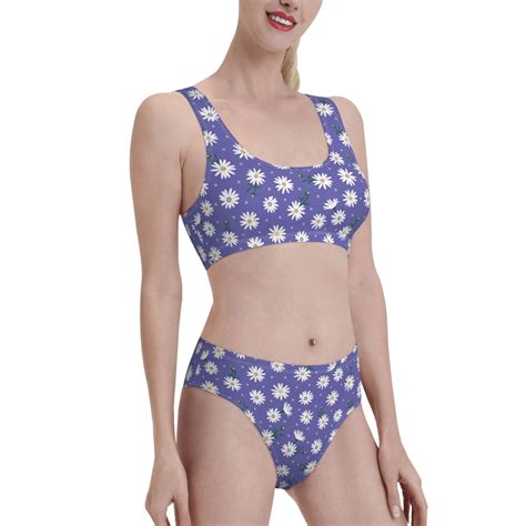 Noikeo Daisies Flowers Pattern Bikini Set For Women Two Piece Swimsuits Low Rise Bathing Suits