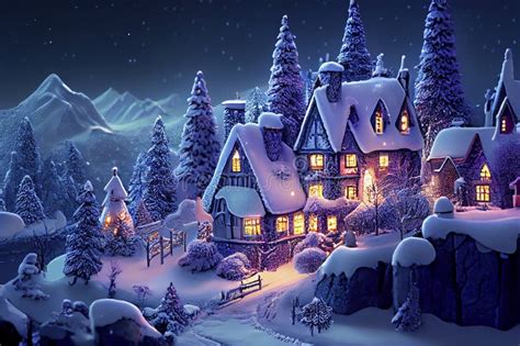 Christmas Village with Snow. Winter Village Landscape. Christmas ...