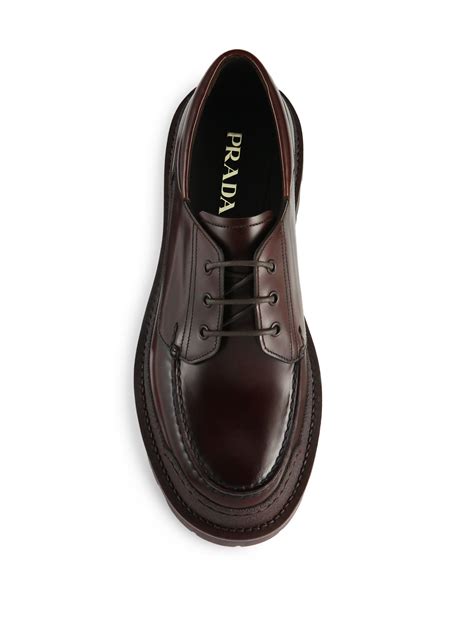 Lyst - Prada Rois Lug Sole Spazzolato Leather Derby Shoes in Brown for Men