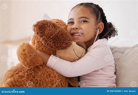 Children Teddy Bear And Girl With A Child Hugging Her Stuffed Animal