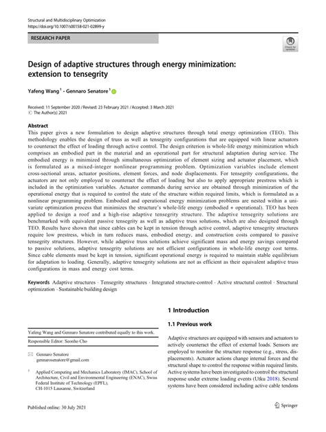 Pdf Design Of Adaptive Structures Through Energy Minimization