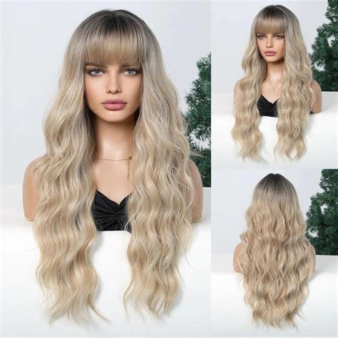Купить Длинные светлые синтетические парики с глубокой волной и челкой ...