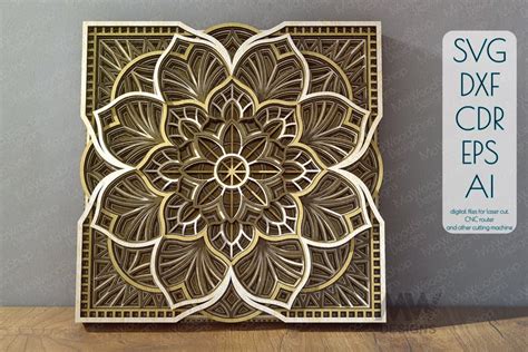 Laser Cut Mandala DXF SVG Multi Layer Wooden Wall Art M006a