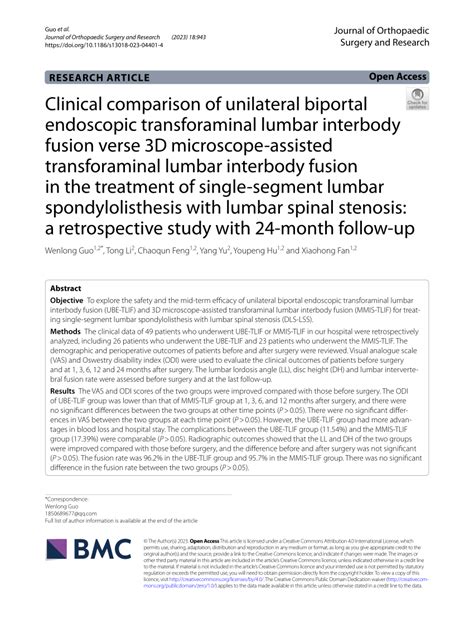 PDF Clinical Comparison Of Unilateral Biportal Endoscopic