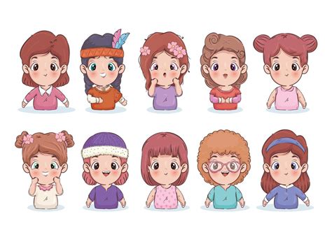 desenho vetorial de coleção de ícones de desenhos animados para meninas ...