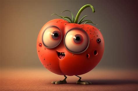 Premium Photo Cute 3d Cartoon Tomato Character Generative Ai