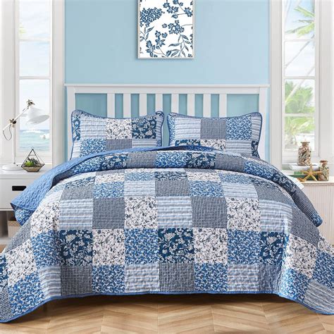 Amazon Mybedsoul Blue Boho Quilt Set King Size Pieces Plaid