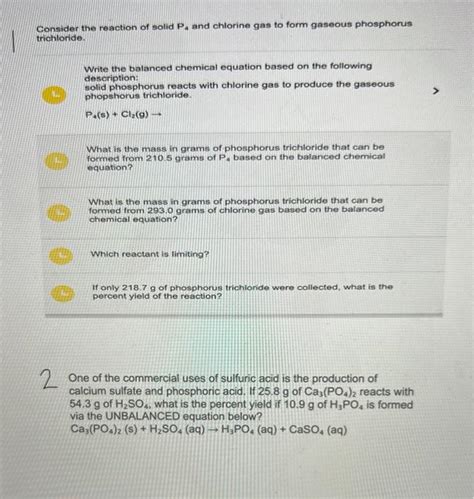 Solved Consider The Reaction Of Solid P4 And Chlorine Gas To Chegg