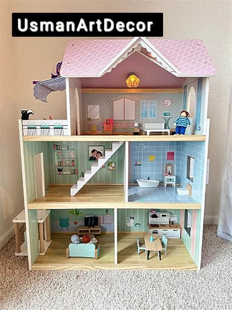 Large Wooden Dollhouse With Elevator Doorbell Barbie Dollhouse Modern ...