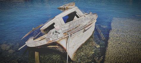 Sunken ship wreck stock photo. Image of waterway, harbor - 261448864